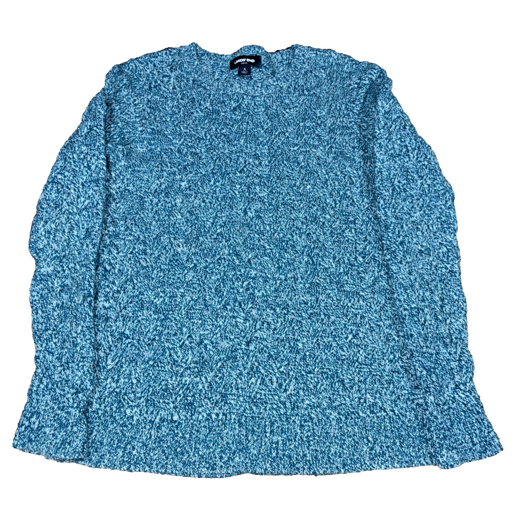 Lands' End Drifter Blue Marled Cable Knit Cotton Sweater Small